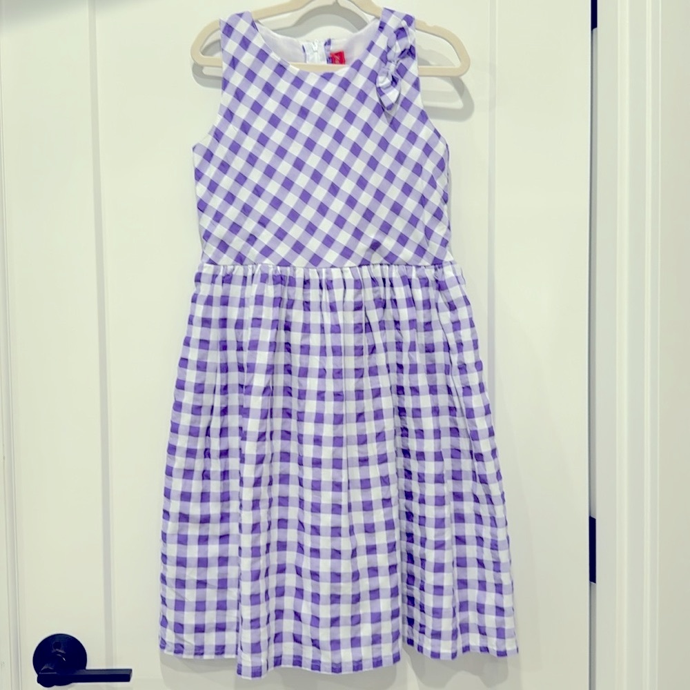 Girls Purple Checkered gingham Dress with bow detail